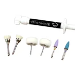 Contents of DiaShine Chairside Starter Kit including polishing pastes and accessories for dental surface gloss