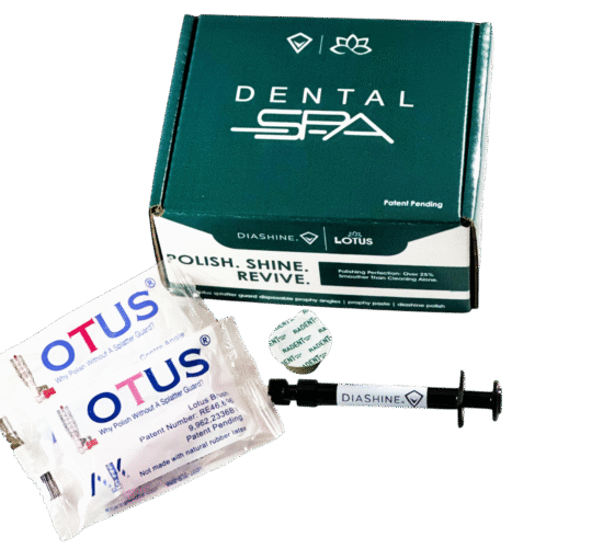 Close‑up of Dental Spa Polishing Kit showing DiaShine Polish and prophy paste tools designed for enhanced surface smoothness in dental procedures